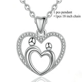 925 Sterling Silver Heart Necklace Mother & Child Love Heart Pendants Necklaces Mother's Day Gift