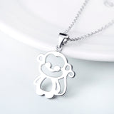 Cute Animal Monkey Necklace 925 Sterling Silver Jewelry For Girls For Gifts