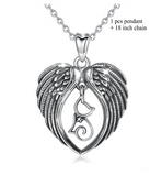 Lovely Cat & Angel Wing Heart Pendant Necklace