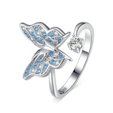 925 Sterling Silver Flying Butterfly Open Adjustable Rings for Girlfriend Engagement Statement Jewelry