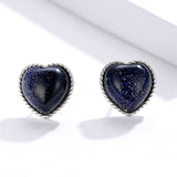 Silver 925 Night Sky Blue Gravel Heart Stud Earrings For Women