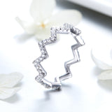 S925 sterling silver heartbeat radian ring White Gold Plated cubic zirconia ring