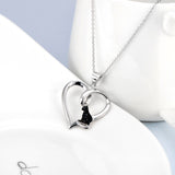 Heart And Black Cat Shaped Necklace Wholesale 925 Sterling Silver Jewelry For Gifts