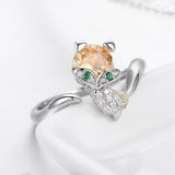 S925 sterling silver small fox ring White Gold Plated cubic zirconia ring