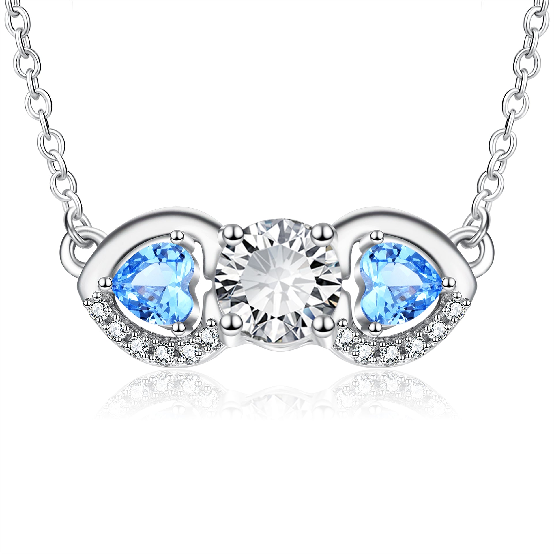 New Shiny Zircon Necklace Invisible Blue Gemstone Chain Pendant Necklace for Women Jewelry Gift
