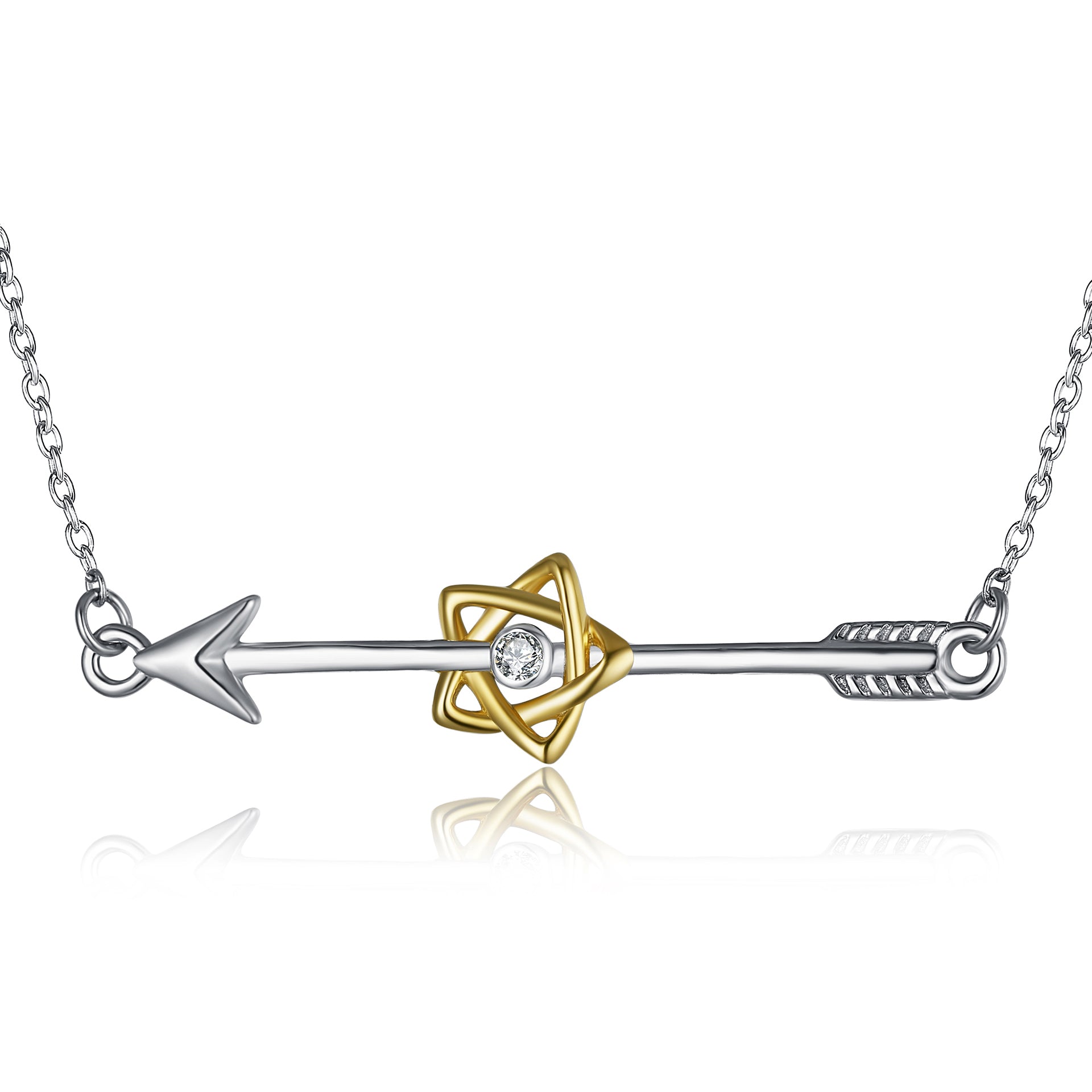 Five Point Star Hollow And Arrow Pendant Necklace With A Cute Cubic Zircon