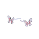 Petite Fresh 925 Sterling Silver Butterfly Stud Earrings Femininity Pink Drop Glaze Silver