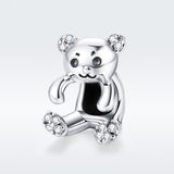 S925 Sterling Silver Oxidized Zirconia Bear Charms