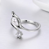 S925 Sterling Silver Elegant Calla Ring Oxidized Shell Bead Zircon Ring