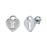 Silver  Heart Lock Stud Earrings