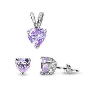 Silver Heart Necklace Pendant Earrings Jewelry Sets