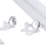 925 Sterling Silver Shining Shell Pearl Heart Stud Earring Precious Jewelry For Women