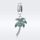 S925 Sterling Silver Zirconia Coconut Tree Dangles Charms