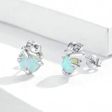 925 Sterling Silver Elephant Opal Stud Earrings for Women Stone Ear Pins Original Design Accessories Fine Jewelry