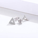S925 Sterling Silver Triangle Cubic Zircon Stud Earrings for Women Men