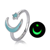 moon&star glowing adjustable open ring 