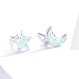 Open Moon and Star Stud Earrings for Women 100% Real 925 Sterling Silver Wedding Engagement Statement Jewelry