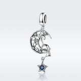 S925 sterling silver Oxidized zirconia Moon&Star  dangles charms
