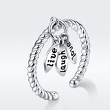 S925 Sterling Silver Life Meaning Lettering Ring Oxidized Ring