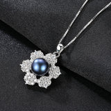 six-leaf Flower cubic Zirconia freshwater pearl S925 Sterling Silver Necklace for Women