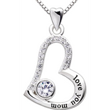 Silver Heart Cubic Zirconia Mother Pendant Necklace