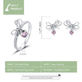 925 Sterling Silver Bowknot Earrings and Finger Rings Fashion Jewelry For Gift