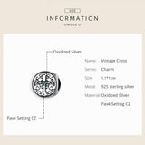 925 Sterling Silve Vintage Round Cross Beads Charm For DIY Charm Precious Jewelry For Women