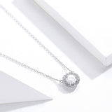 S925 Sterling Silver Simple Zircon Pendant Necklace White Gold Plated Necklace