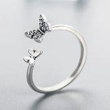 S925 sterling silver butterfly dance ring oxidized zircon ring