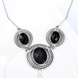 Black agate stone necklace heavy silver necklace
