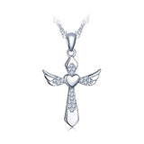 S925 Sterling Silver Cross Necklace Angel Heart Pendant Jewelry Cross-Border Exclusive