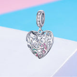 S925 sterling silver white gold plated zircon heart dangle charms