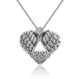 Fashion 925 Sterling Silver Birds Wings Heart Shape Zircon Necklace for Women