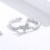 S925 Sterling Silver Butterfly Ring Plated White Gold Ring