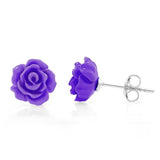 925 Sterling Silver Tiny Resin Rose Flower 9 mm Post Stud Earrings
