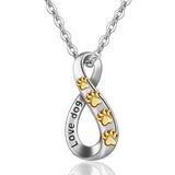 Infinity dog claw yellow gold  plated  I love dog Messages sterling silver necklace pendant