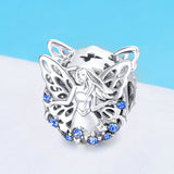 925 Sterling Silver Widom Elf Flower Fairy Blue CZ Beads Charm fit Bracelets Bangles  Jewelry
