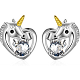 Sterling Silver Unicorn Earrings, Crystals from Swarovski Stud Earrings, Unicorn Jewelry Gifts for Women