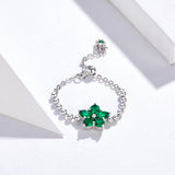 S925 Sterling Silver Emerald Flower Ring White Gold Plated cubic zirconia ring