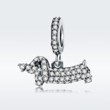 S925 Sterling Silver Zirconia Dachshund Dangles Charms