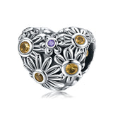 silver Oxidized zirconia flower heart charms