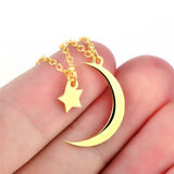 Moon And Star Gold Color Necklace Cable Chain Silver Necklace