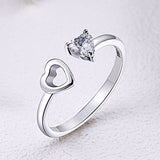 S925 sterling silver heart-to-heart ring oxidized zircon ring