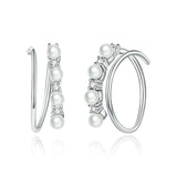 925 Sterling Silver Geometric Design with Lustrous Pearl Stud Earrings Precious Jewelry For Women