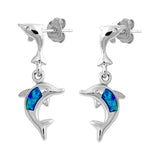 S925 Sterling Silver Opal Dolphin Stud Earrings