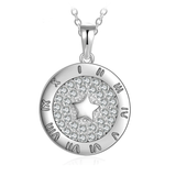 Silver Star Circular Etched Roman Numeral Pendant Necklace