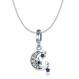 S925 Sterling Silver Oxidized Epoxy Zircon Bright Star&Moon Charms