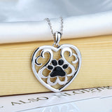 925 Sterling Silver Dog Paw Print Pendant Chain Heart Footprints Black Enamel Necklace For Women