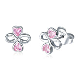 Infinite Love Pink  Heart Clover Small Stud Earrings