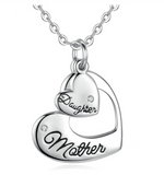 Engarved "Mother Daughter" Double Hollow Heart Pendant Necklace